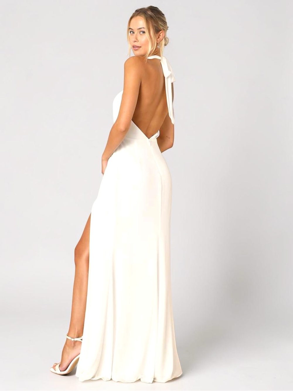 Lulus Captured Your Heart White Halter Maxi Dress NWT Sz Small Bridal Slit‎ Gown